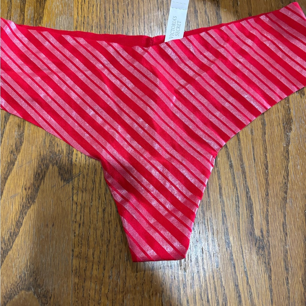 Victoria's Secret Red & Pink Diagonal Stripe Seamless Thong